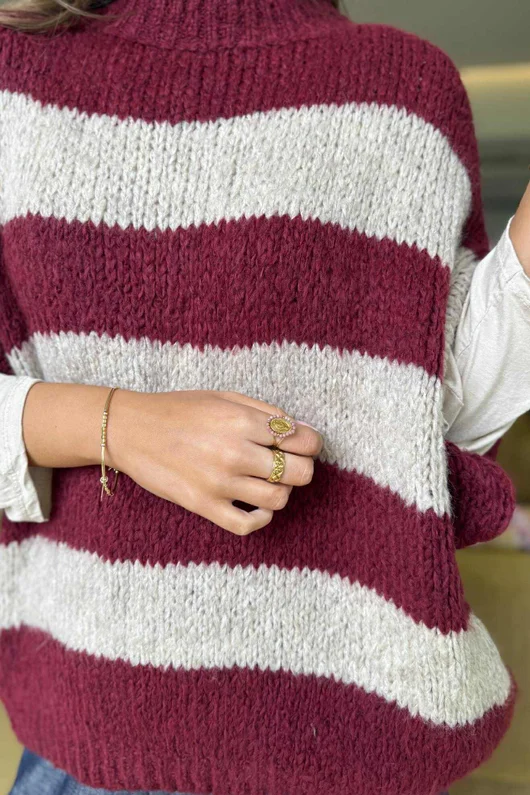  Big Softie Block Stripe Cap Sleeve Knit Top Burgundy /15=
